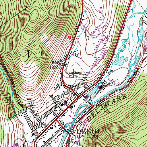 Topographic Map of Woodland Cemetery, NY