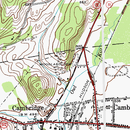 Topographic Map of Woodlands Cemetery, NY