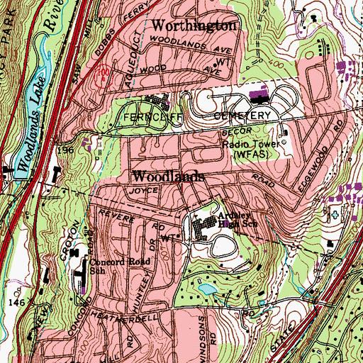 Topographic Map of Woodlands, NY