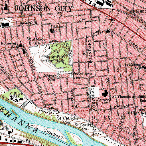 Topographic Map of West Lawn Cemetery, NY