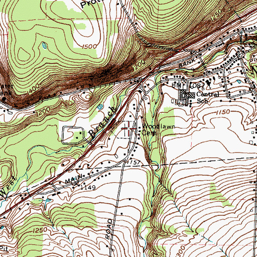 Topographic Map of Woodlawn Cemetery, NY