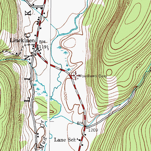 Topographic Map of Woodlawn Cemetery, NY