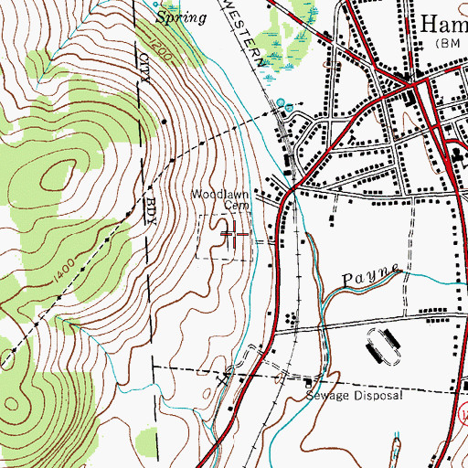 Topographic Map of Woodlawn Cemetery, NY