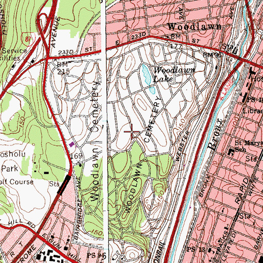 Topographic Map of Woodlawn Cemetery, NY