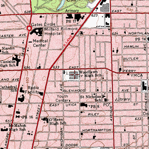 Topographic Map of Buffalo Academy of Visual and Performing Arts, NY
