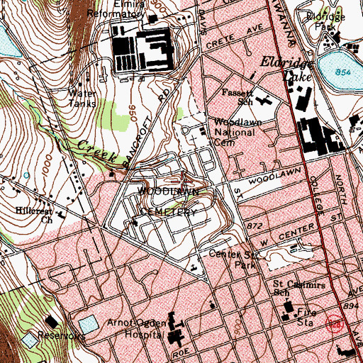 Topographic Map of Woodlawn National Cemetery, NY