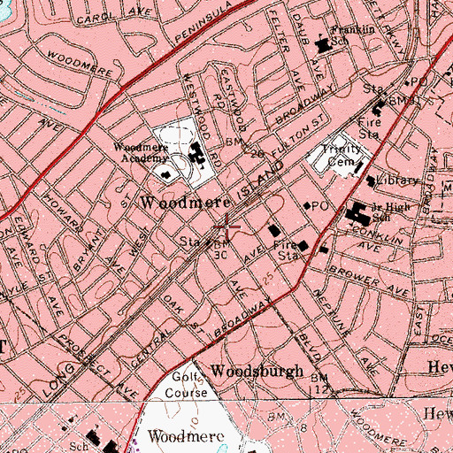 Topographic Map of Woodmere, NY