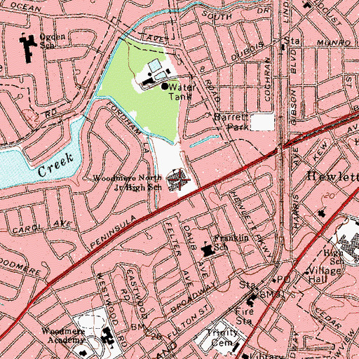 Topographic Map of Woodmere Middle School, NY