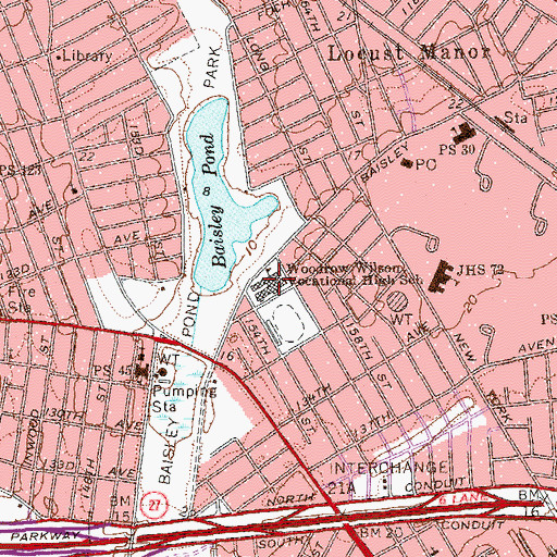 Topographic Map of Woodrow Wilson Vocational High School, NY
