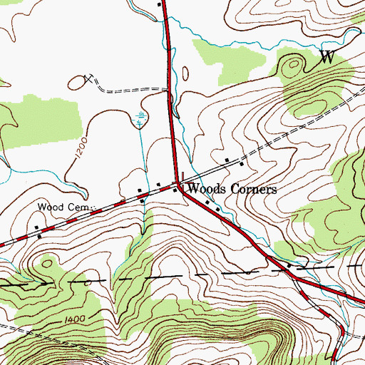 Topographic Map of Woods Corners, NY