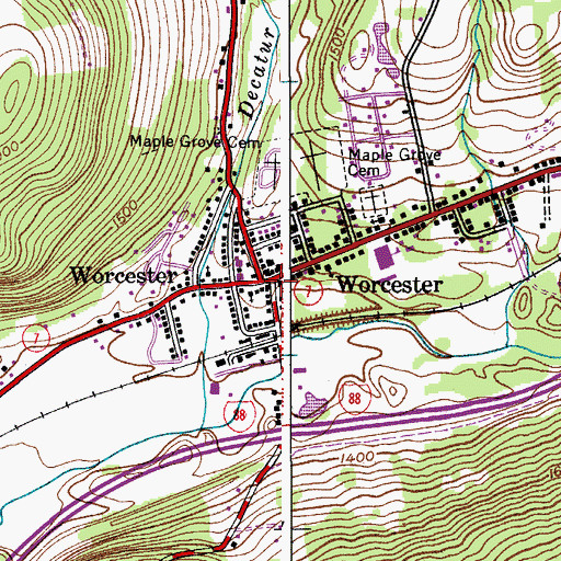 Topographic Map of Worcester, NY