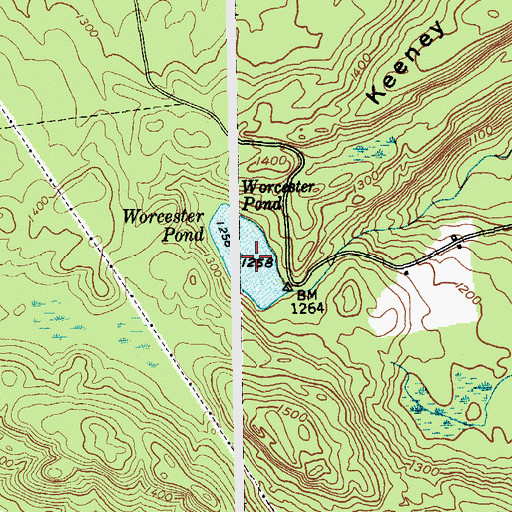 Topographic Map of Worcester Pond, NY