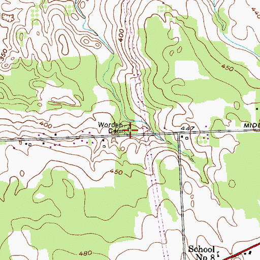 Topographic Map of Worden Cemetery, NY