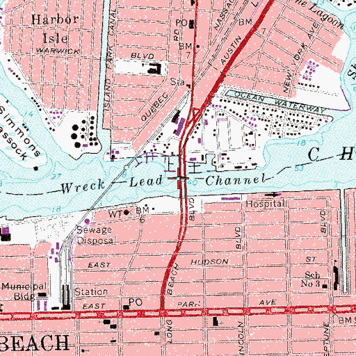 Topographic Map of Wreck Lead Channel, NY