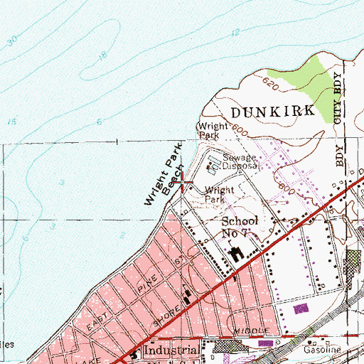Topographic Map of Wright Park Beach, NY