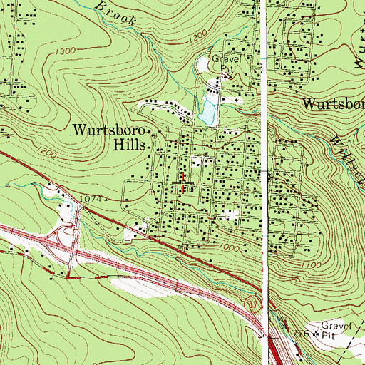 Topographic Map of Wurtsboro Hills, NY