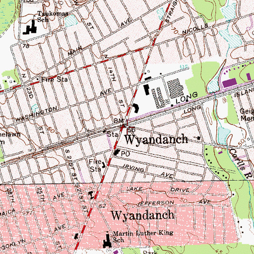 Topographic Map of Wyandanch, NY
