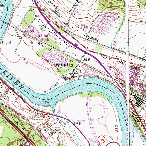 Topographic Map of Wyatts, NY