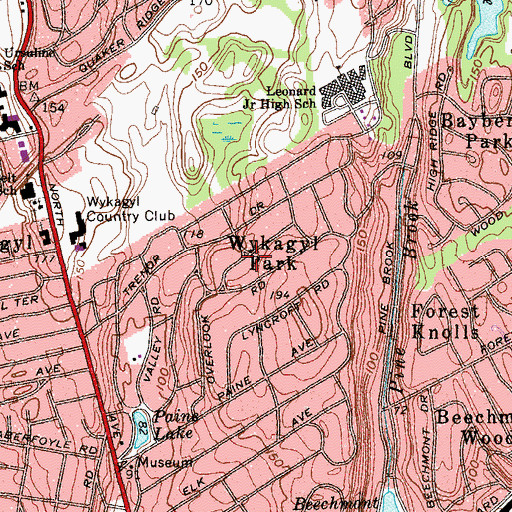 Topographic Map of Wykagyl Park, NY