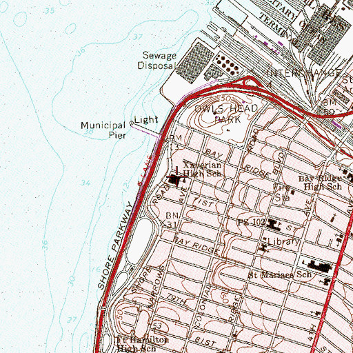 Topographic Map of Xaverian High School, NY