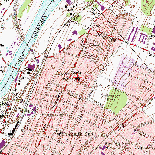 Topographic Map of Yates Magnet Elementary School, NY