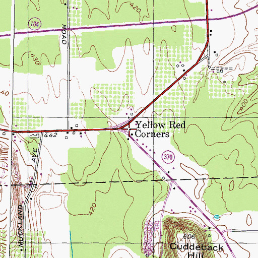 Topographic Map of Yellow Red Corners, NY