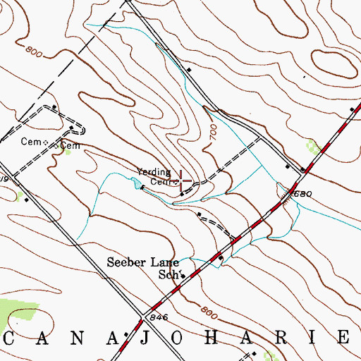 Topographic Map of Yerding Cemetery, NY