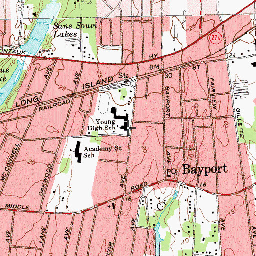 Topographic Map of Bayport - Blue Point High School, NY