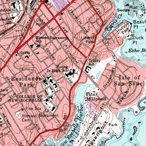 Topographic Map of Isaac E Young Middle School, NY