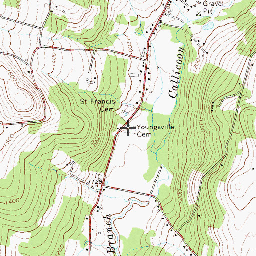 Topographic Map of Youngsville Cemetery, NY