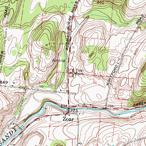 Topographic Map of Zoar Cemetery, NY