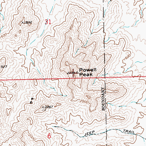 Topographic Map of Powell Peak, AZ