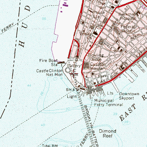 Topographic Map of The Battery, NY
