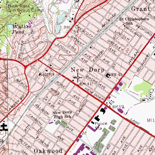 Topographic Map of Walter Edwards Grady United States Post Office Building, NY