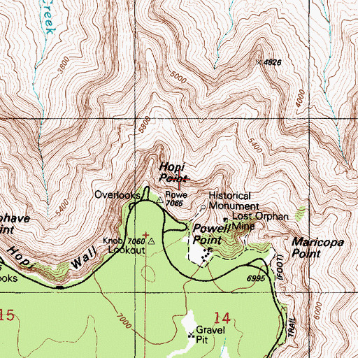 Topographic Map of Powell Point, AZ