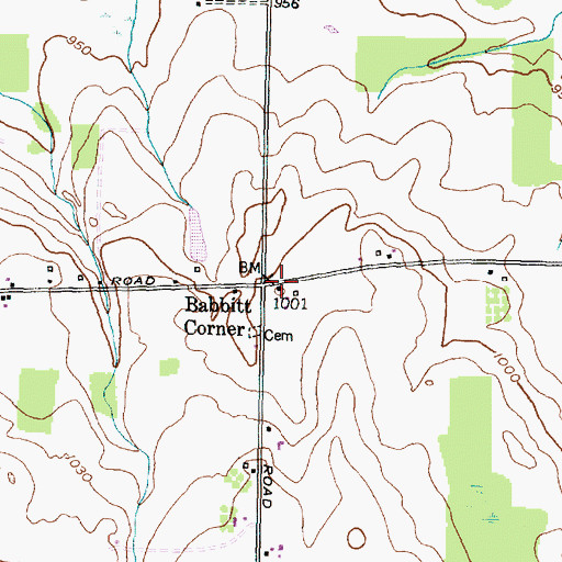 Topographic Map of Babbitt Corner, NY