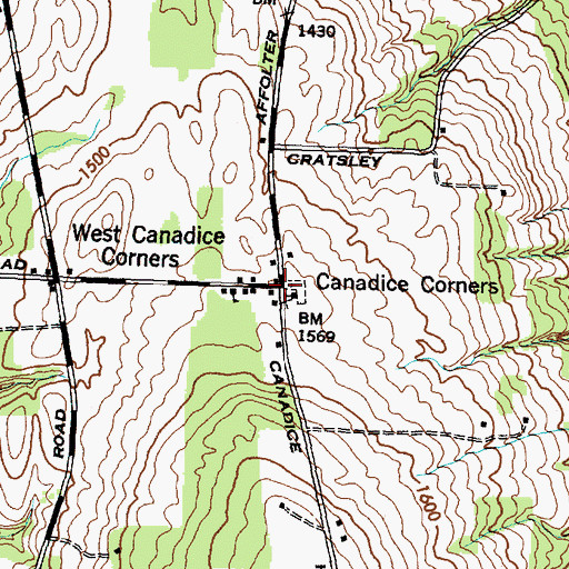 Topographic Map of Canadice Corners, NY