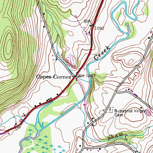 Topographic Map of Copes Corner, NY