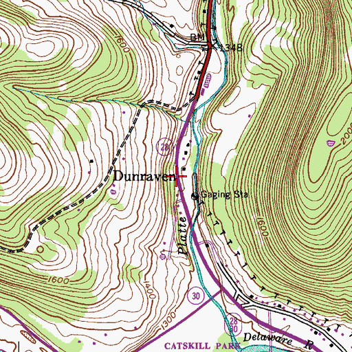 Topographic Map of Dunraven, NY