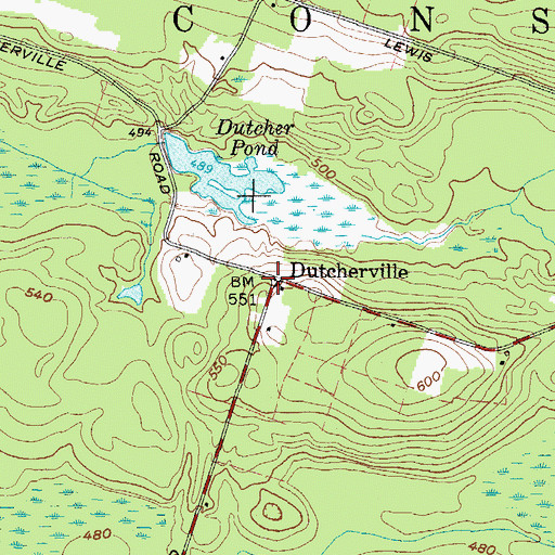Topographic Map of Dutcherville, NY