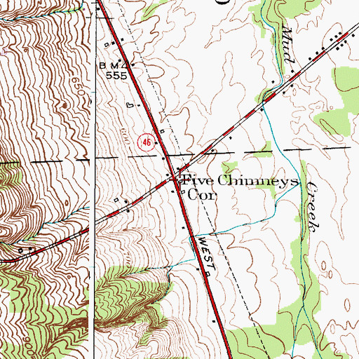 Topographic Map of Five Chimneys Corner, NY