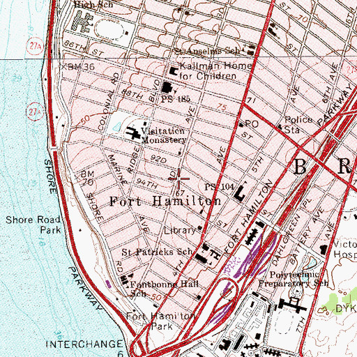 Topographic Map of Fort Hamilton, NY