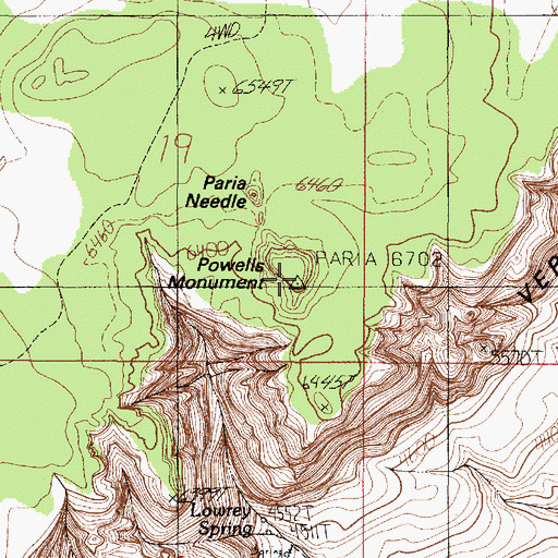 Topographic Map of Powells Monument, AZ
