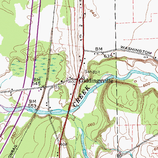 Topographic Map of Giddingsville, NY