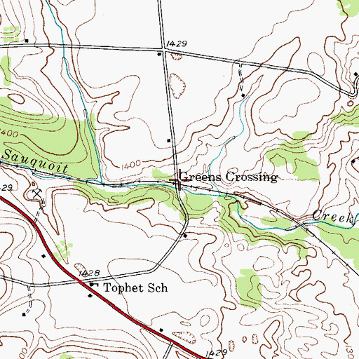 Topographic Map of Greens Crossing, NY