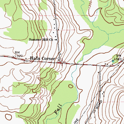 Topographic Map of Halls Corner, NY