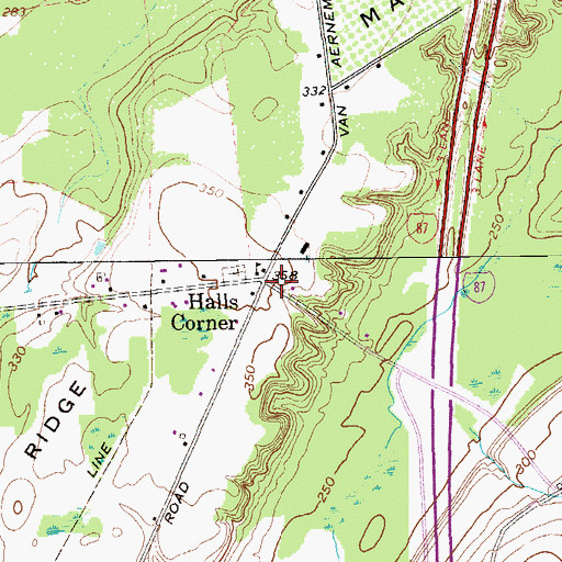 Topographic Map of Halls Corner, NY