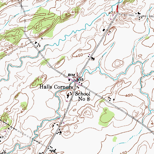 Topographic Map of Halls Corner, NY