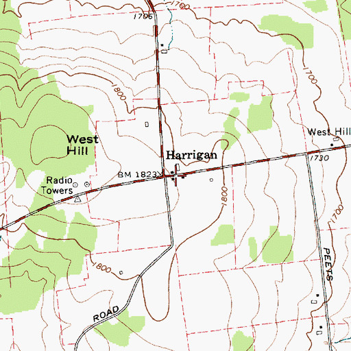 Topographic Map of Harrigan, NY