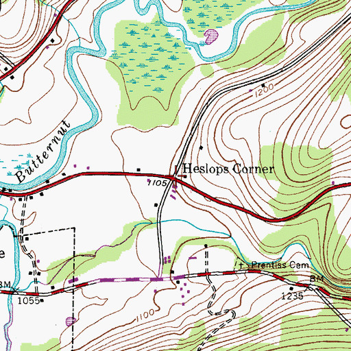 Topographic Map of Heslops Corner, NY